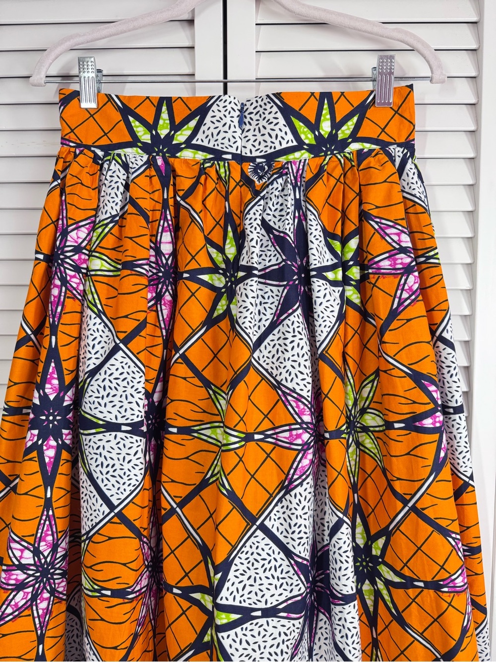 Chen Burkett New York Long Maxi Skirt African Print Orange Geometric Medium - Picture 8 of 11